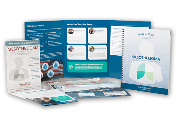 full array of mesothelioma resources included in the packet spread out in front of MRHFM folder that holds all your information in one place