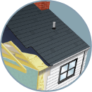 small scale diagram of roof, siding and windows of a house