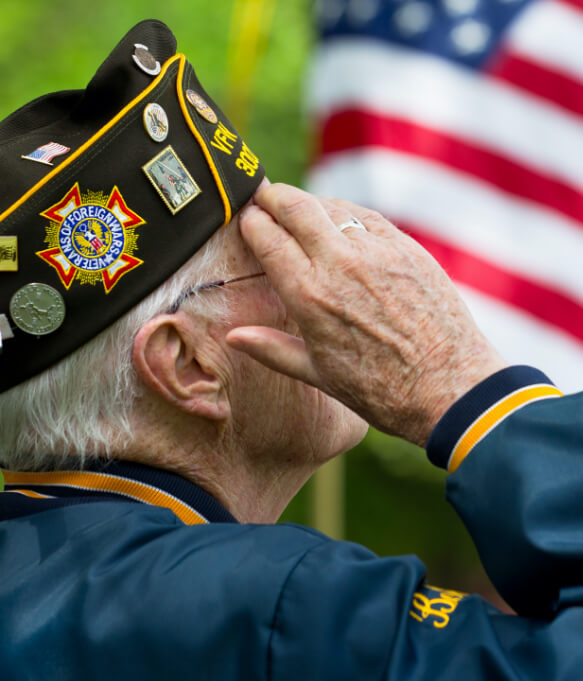 a veteran saluting the US flag